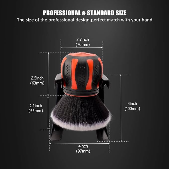 SPTA Ultra Soft Detailing Brush, Car Detail Brush, Orange Handle XL Synthetic Brush - Ultra Soft Bristles, Comes with Storage Rack, Covers Large Area Inside or Outside Vehicles
