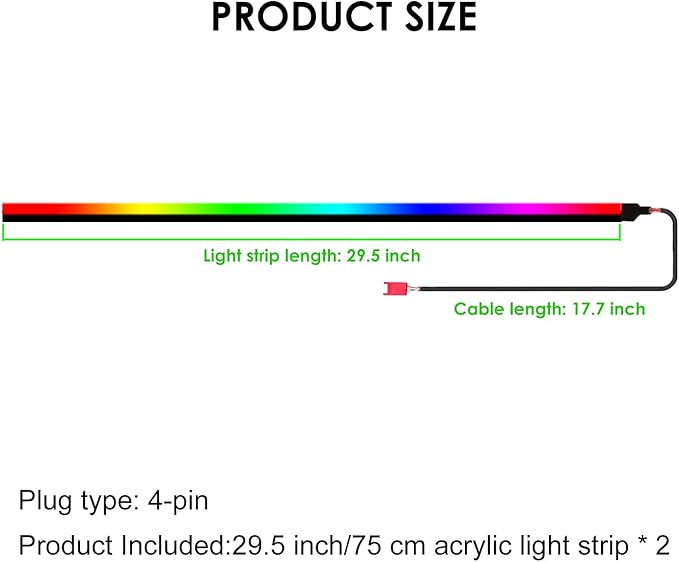 Dreamcolor Acrylic Interior Car Lights, 2 Piece 29.5inch/75cm 128 Colorful Car LED Strip Light RGB Fiber Optic Rainbow Ambient Lighting bar, Universal Decoration Dynamic Atmosphere Neon Lights