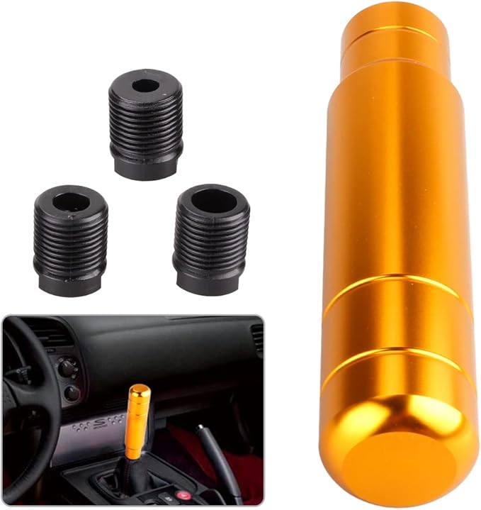 BARTOO Aluminum Weighted Manual Shift knobs, Long Stick Shift Knob Gear Shifter Knobs, Car Accessories Lever Cover Head Universal Shifter Knobs with 3 Threaded Adapters (Gold)