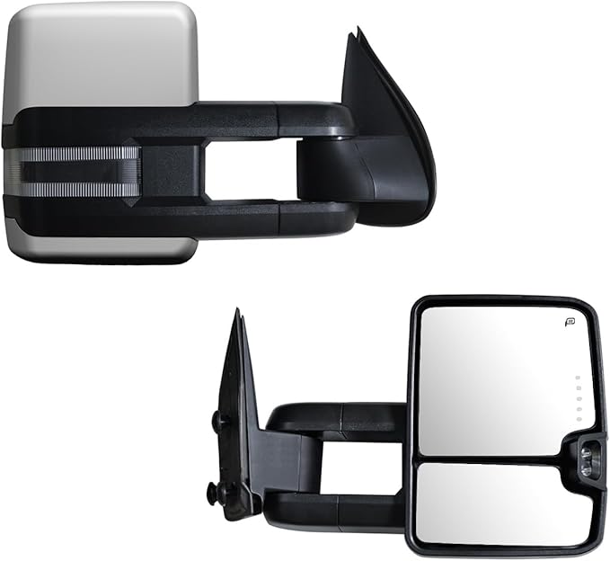 AERDM Towing Mirrors Compatible with 2003-2007 Chevy Silverado Side Mirror, GMC Sierra Tow Mirrors Power Heated with LED Arrow Turn Signal Puddle Light Pair set Chrome