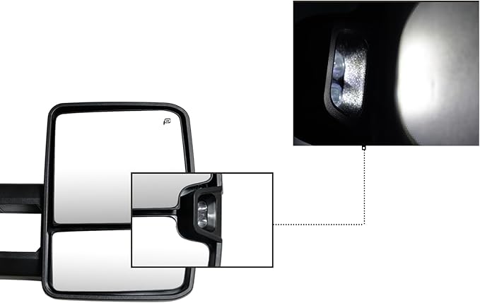 AERDM Towing Mirrors Compatible with 2003-2007 Chevy Silverado Side Mirror, GMC Sierra Tow Mirrors Power Heated with LED Arrow Turn Signal Puddle Light Pair set Chrome