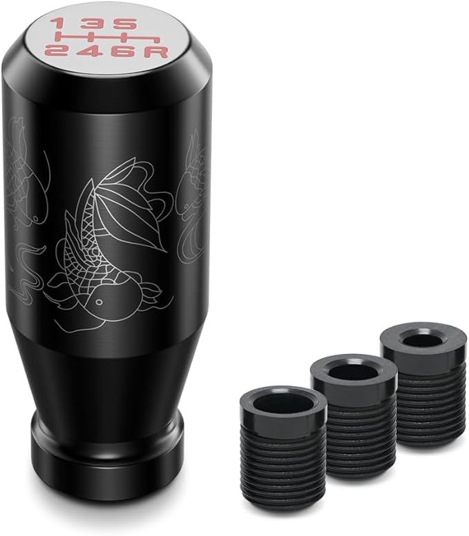 （Black） Koi Pond Type-R Style 6 Speed Manual Universal Gear Shift Knobs 3 Adapters Included Fit Compatible with Mazda Tacoma STi Nismo 2004 Honda Accord Subaru