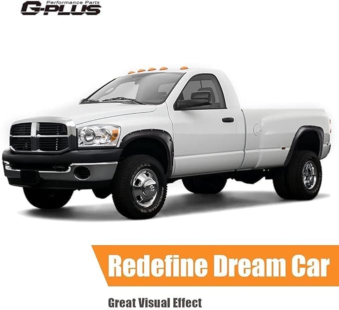 G-PLUS Rugged Fender Flares Compatible with Dodge Ram 1500 2002-2008/Compatible with Dodge Ram 2500 3500 2003-2009 Textured Pocket Riveted Style Wheel Flares 4 Pcs