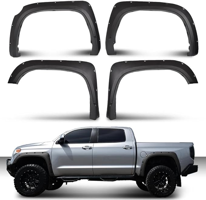 DOTCOM Fender Flares,Compatible with 2014-2021 Toyota Tundra,Wheel Arch Cover Trim Fender Splash Shield,Black Paintable Matte Pocket Textured Riveted Style 4PCS
