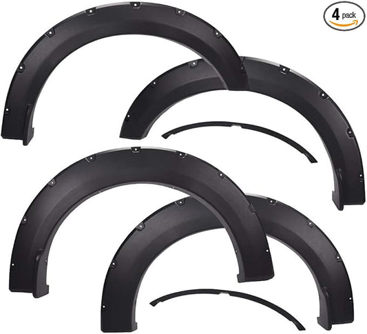 4PCS Fender Flares Fit Ford F-150 2015 2016 2017, Only Fit 67.1"/78.9"/97.6" Bed Length Styleside Models Textured Riveted Style Wheel Trim Accessories