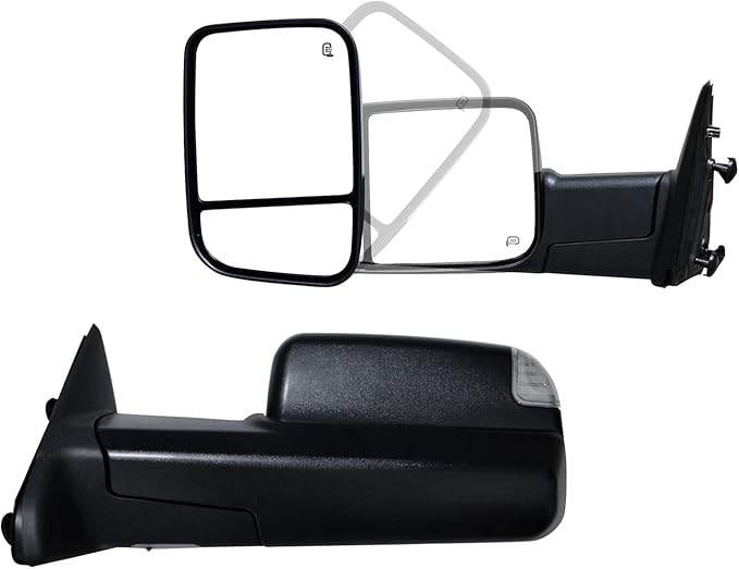 Pair Towing Mirrors fit 09-16 for Dodge Ram 1500 2500 3500 with Turn Signal Light Power Heated Black Housing Set Left+Right