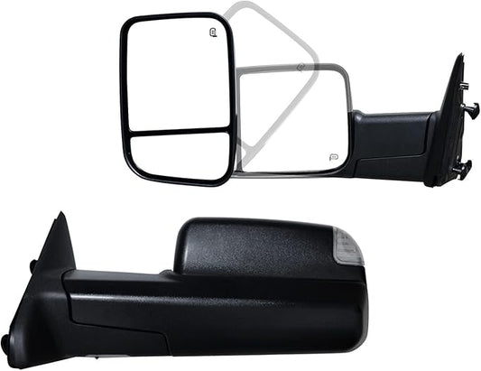 Pair Towing Mirrors fit 09-16 for Dodge Ram 1500 2500 3500 with Turn Signal Light Power Heated Black Housing Set Left+Right
