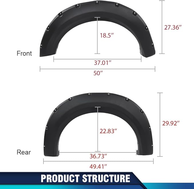 PIT66 Fender Flares Compatible with Ford F150 Styleside with 67.0"/78.8"/97.4" bed length models 2009-2014 (Do not fit Platinum and Raptor models) 4PCS Black Pocket Rivet Style Textured