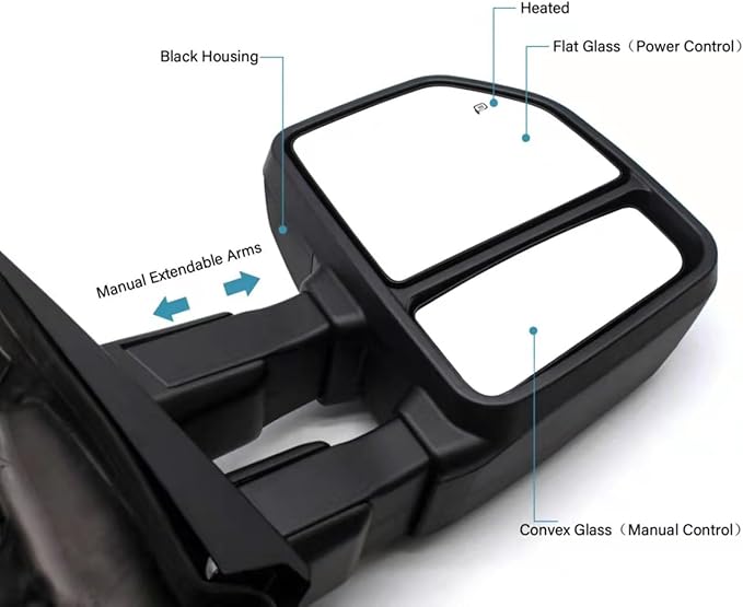 BOOLEE Towing Mirrors fit for 2017-2020 Ford F250 F350 F450 F550 Super Duty Turn Signal Light Dynamic Signal Light Temp Sensor Heated Power Puddle Lamp Auxiliary Light Black Tow Mirrors LH RH