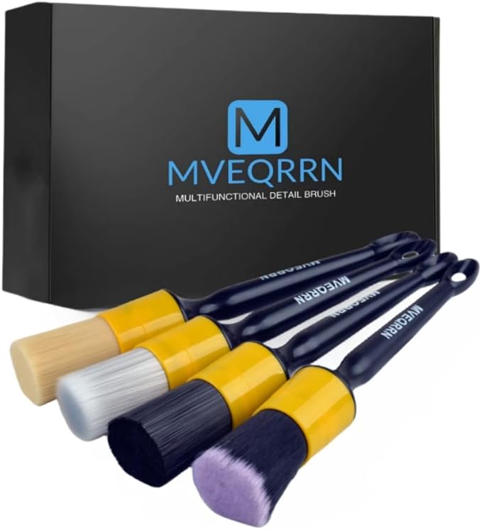 4pcs Car Detailing Brush Set, Boars Hair, Ultra Soft, No Scratch, Interior & Exterior, Includes 4 Different Brushes, Ergonomic Design, Multi-use for Vehicle, Bicycle, Motorcycle, Boat