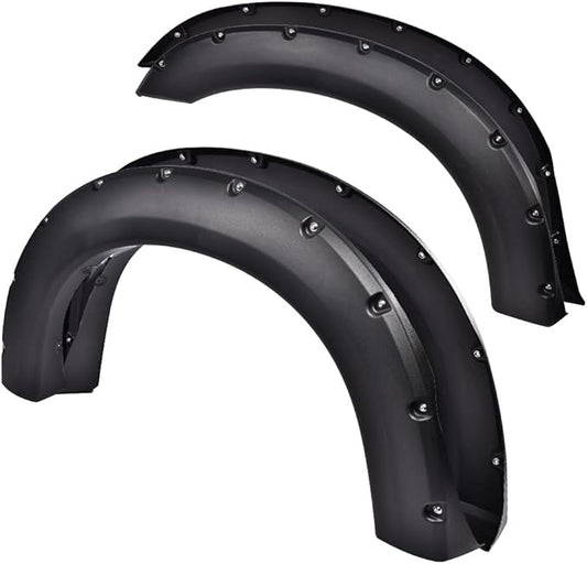 PIT66 Fender Flares, Compatible with 1999-2007 Ford F250 F350 Super Duty(ONLY Fit Styleside Models), Rugged Textured Black Pocket Riveted Style Wheel Flares Set, 4 Pcs