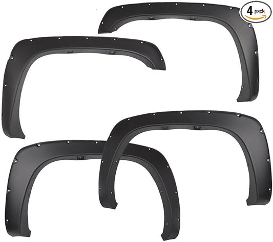 PIT66 Pocket Rivet Upgrade Fender Flares, Compatible with 1999-2006 Chevy Silverado/1999-2006 GMC Sierra, Wheel Tire Fenders Textured