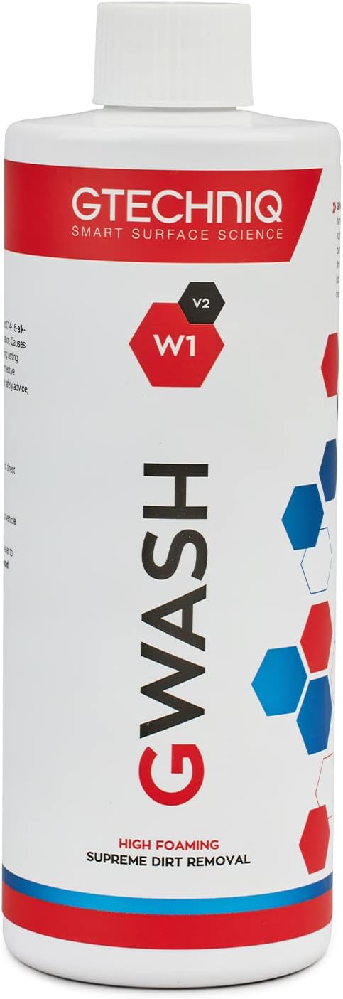 Gtechniq - W1 GWash - High Foam Content, Maximum Gloss Retention, Tough On Dirt and Grime, High Slickness Lubrication - Breaks Down Residue, Works Great in Foam Cannons (500 milliliters)