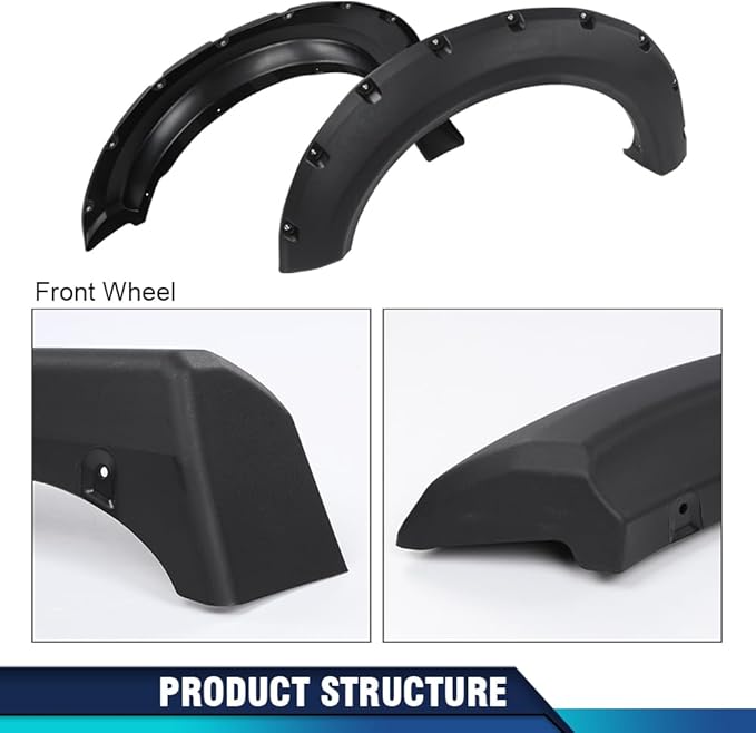 PIT66 Fender Flares Compatible with Ford F150 Styleside with 67.0"/78.8"/97.4" bed length models 2009-2014 (Do not fit Platinum and Raptor models) 4PCS Black Pocket Rivet Style Textured