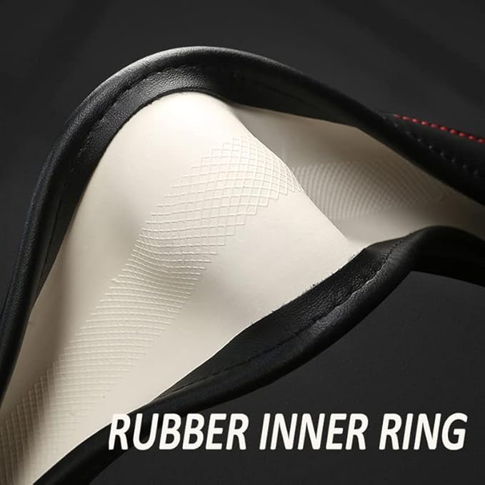 Cowhide Steering Wheel Cover Heat Resistant Anti-Slip Car Wheel Wrap Compatible with Most Makes and Models of Cars and Trucks with 14.5 to 15 Inch Steering Wheel(RED)