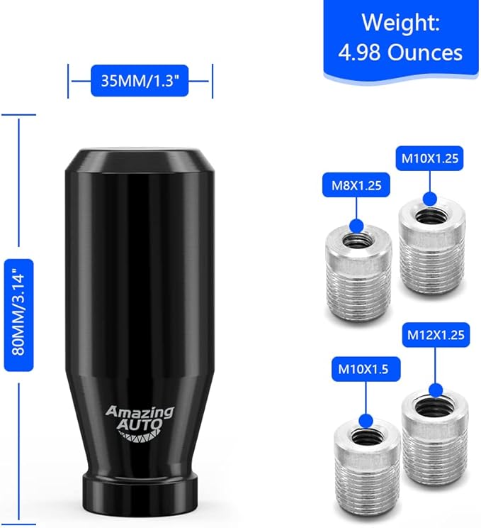 (Black) 6 Speed Weighted Manual Universal Automatic Gear Shifter Shift Knobs with 4 Adapters Fit Compatible with Manual Cars Most Automatic Cars