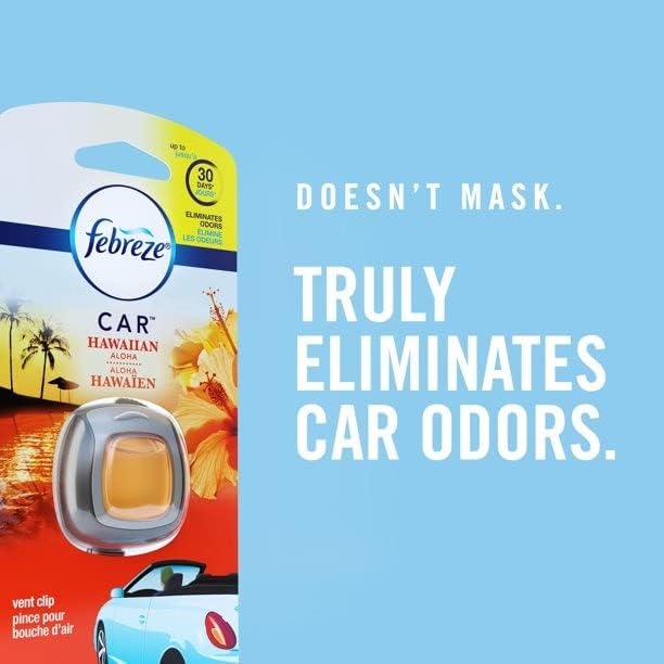 Febreze Car Vent Clip Air Freshener, Odor Eliminator for Up to 30 Days Freshness, 2 Clips (Fresh Leaves)