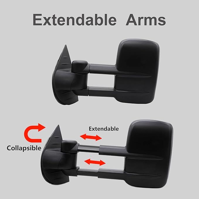 WLLW Towing Mirrors fit for 2007-2014 Chevy Silverado 1500 2500 3500 Suburban GMC Sierra Yukon with Power Heated LED Arrow Signal Light Manual Folding Telescoping Black Cap