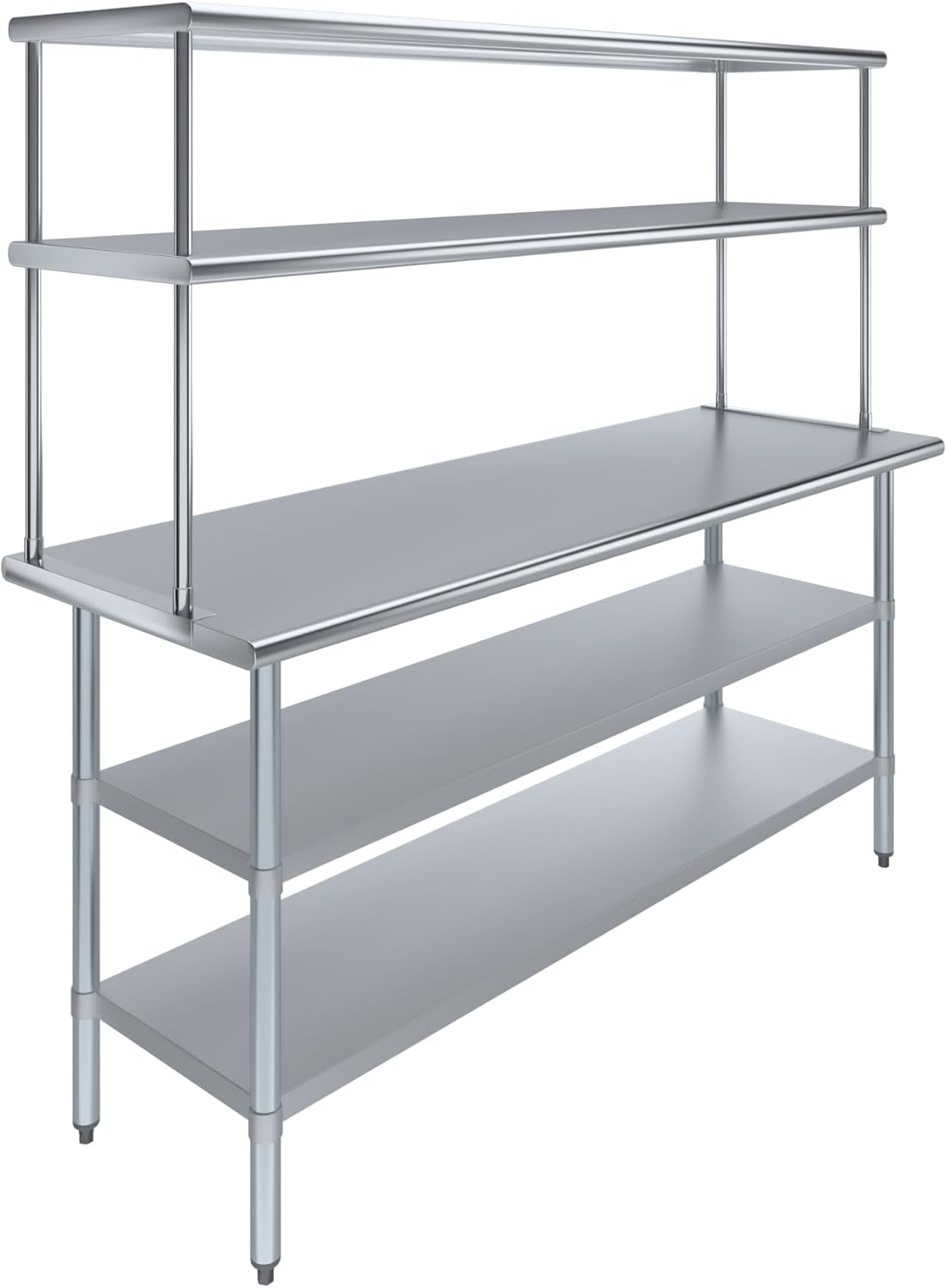 AmGood Stainless Steel Work Table with 2 Shelves | NSF (24" x 72" Table with 2 Shelves + 18" Overshelf)