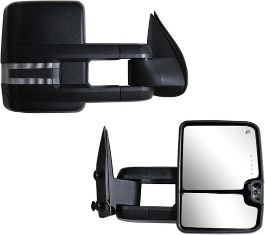 AERDM Towing Mirrors Compatible with 2003-2007 Chevy Silverado Side Mirror, GMC Sierra Tow Mirrors Power Heated with LED Arrow Turn Signal Puddle Light Pair set Black