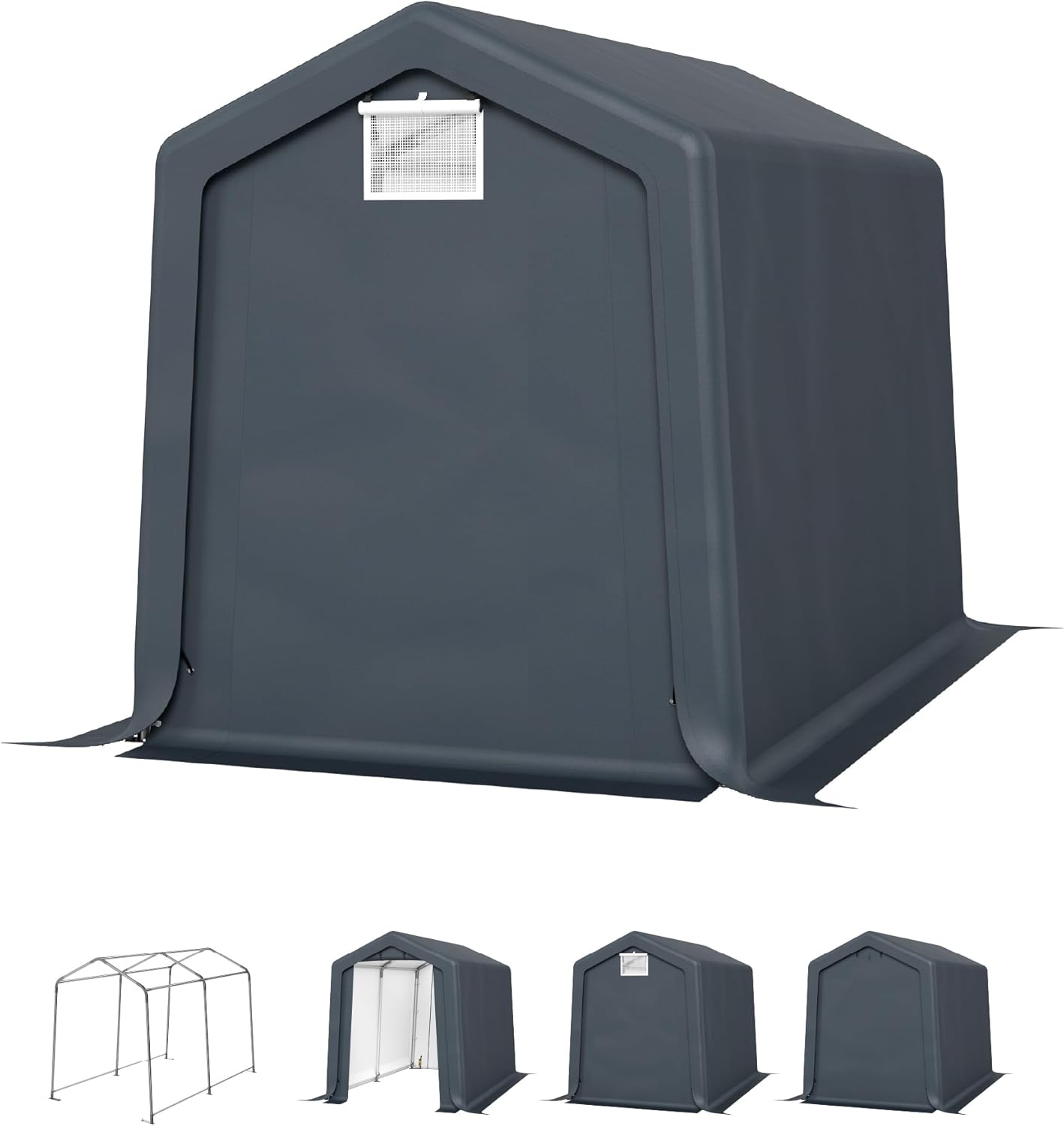 PHI VILLA 6'x10'x7' Outdoor Portable Storage Shelter Shed Garage with 2 Roll up Zipper Doors & Vents Carport for Motorcycle Bike Waterproof and UV Resistant Anti-Snow Portable Garage Kit Tent, Gray