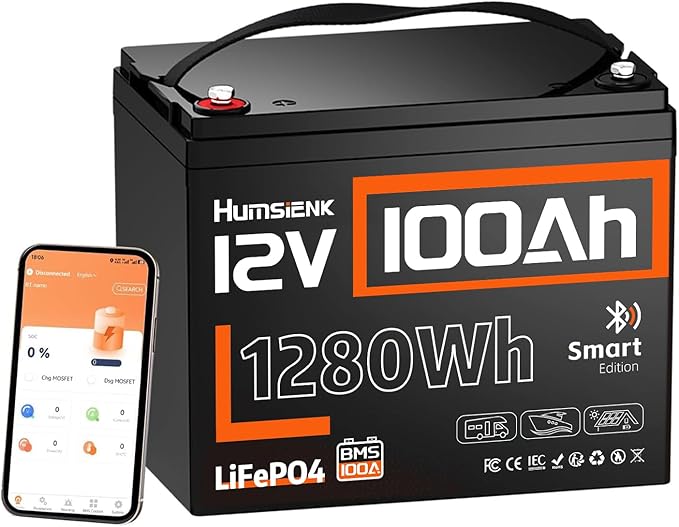 12V 100Ah LiFePO4 Lithium Battery Bluetooth - BCI Group 24 Deep Cycle Battery, Built-in 100A BMS & Low-Temp Protection, 15000+ Cycles, for RV/Marine/Trolling Motor/Off-Grid/Home Backup