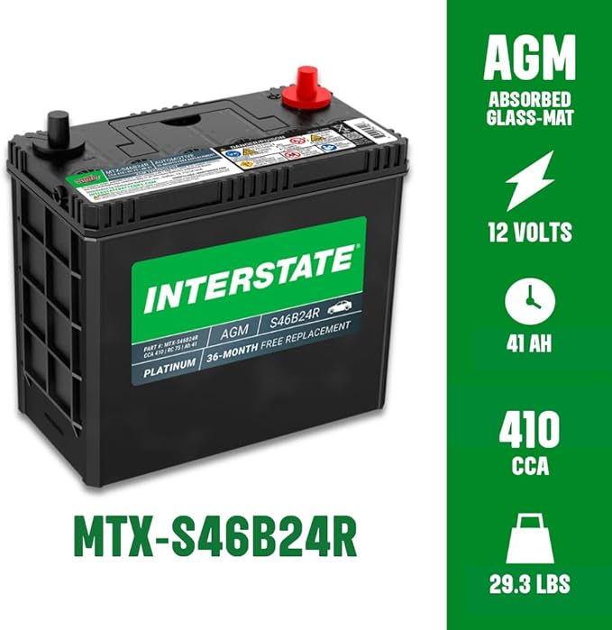 Interstate Batteries Group S46B24R AGM Car Battery Replacement (MTX-S46B24R) 12V, 410 CCA, 36 Month Warranty, Replacement Automotive Battery for Cars