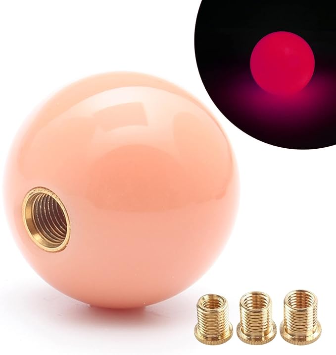 Round Ball Shift Knob Universal Luminous Gear Shift Knob 5 6 Speed for Manual Automatic Vehicles with Adapters (Pink to Red)