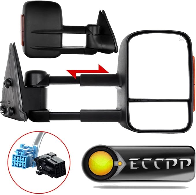 ECCPP Towing Mirrors For 03-06 For Chevy For Silverado For GMC For Sierra 1500 2500HD 3500 For Suburban For Yukon Xl For Tahoe Power Heated Amber Light Telescoping Side View Pair Mirrors