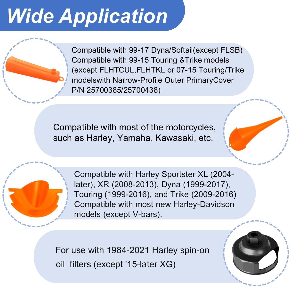 Oil Change Tool Kit for Harley Davidson Accessories,Oil Filter Wrench,Crankcase Fill Tool,Primary Case Funnel,Drip-Free Oil Filter Funnel,30PCS O-Rings