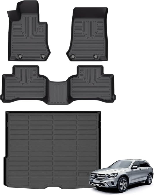 Floor Mats & Cargo Liner for 2016-2022 Mercedes Benz GLC丨GLC 250丨GLC 300丨GLC 350e (Not for Coupe) All Weather Automotive TPE Liners Set Anti-Slip Waterproof Floor Liners Accessories - Black