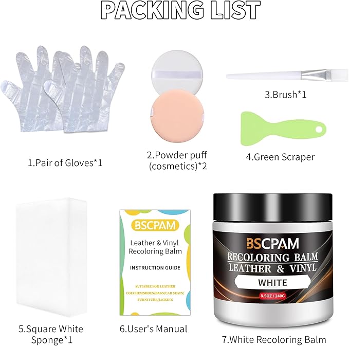 White Leather Recoloring Balm,Leather Couch Scratch/Stain Remover,Leather Repair kit for Vinyl Furniture and Car Interior,Leather Dye Paint for Scratched and Faded Leather Couches