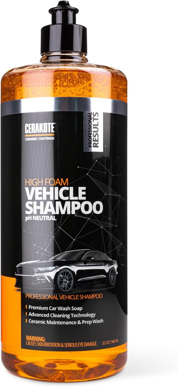 CERAKOTE High Foam Vehicle Shampoo (32 oz. Bottle) - pH Neutral Premium Car Wash Soap - Ceramic Coating Prep and Maintenance - Citrus Scent - Maximum Suds