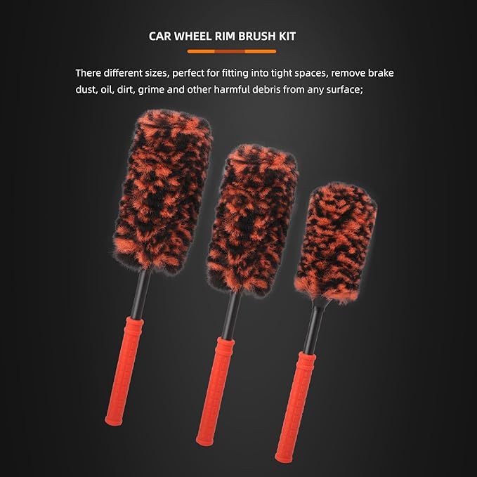 SPTA Rim Cleaner Brush, 3 Pcs Synthetic Ultimate Wheel Brush Set, Flat Spoke Wheel Cleaning Brush, Car Wheel Brush, Brush for Cleaning Wheels, Safe for Cars, Trucks, SUVs, RVs, Motorcycles & More