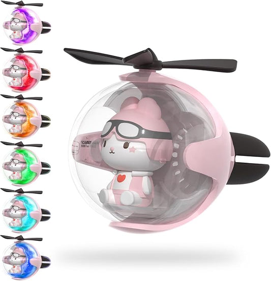 Pink Rabbit Design Car Air Freshener with LED Lights & 4 Scented Pads – Light Fragrance, Decorative Auto Accessories