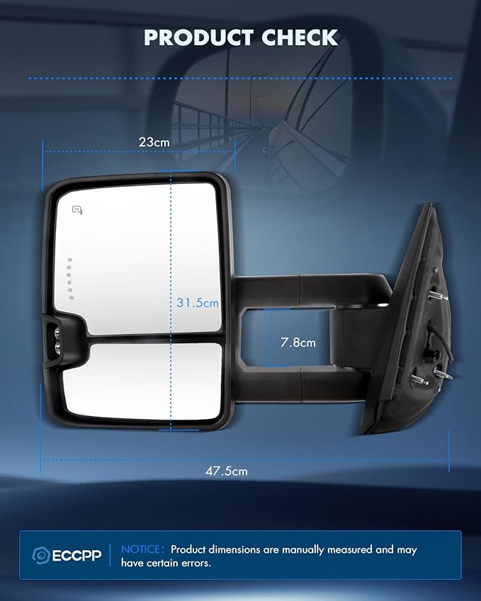 ECCPP Tow Mirrors for 2007-2014 for Chevy Silverado for GMC Sierra Towing Mirrors Chrome Housing Power Heated Signal Light Pickup Pair Driver Side and Passenger Side