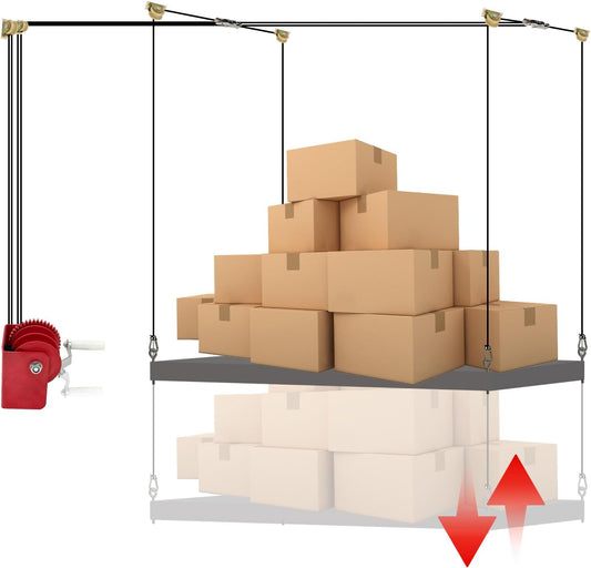 Overhead Garage Storage Rack - Heavy-duty Lifting Garage Ceiling Storage Rack,Adjustable Organization System, 300lbs Weight, Easy Installation & Operation