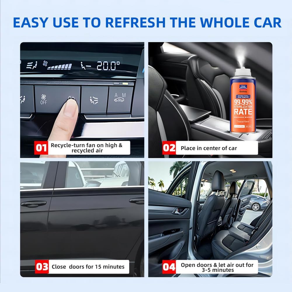Glodway Whole Car Air Refresher Spray,Odor Eliminator Eliminates Strong Vehicle Odors,Tropical Flavor Scent-6 Ounce Spray Bottle (Plack of 2)