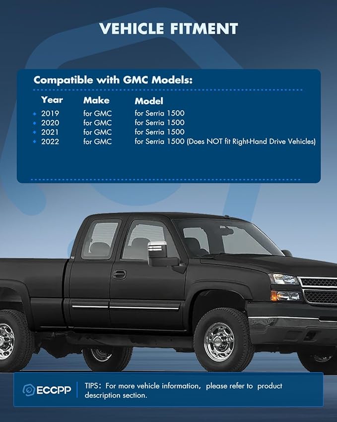 ECCPP Towing Mirrors Tow Mirrors With 2019-2022 For GMC For Serria 1500 Power Heated Turn Signal Width Puddle Running Back-Up Light Temp Sensor Chrome Pickup