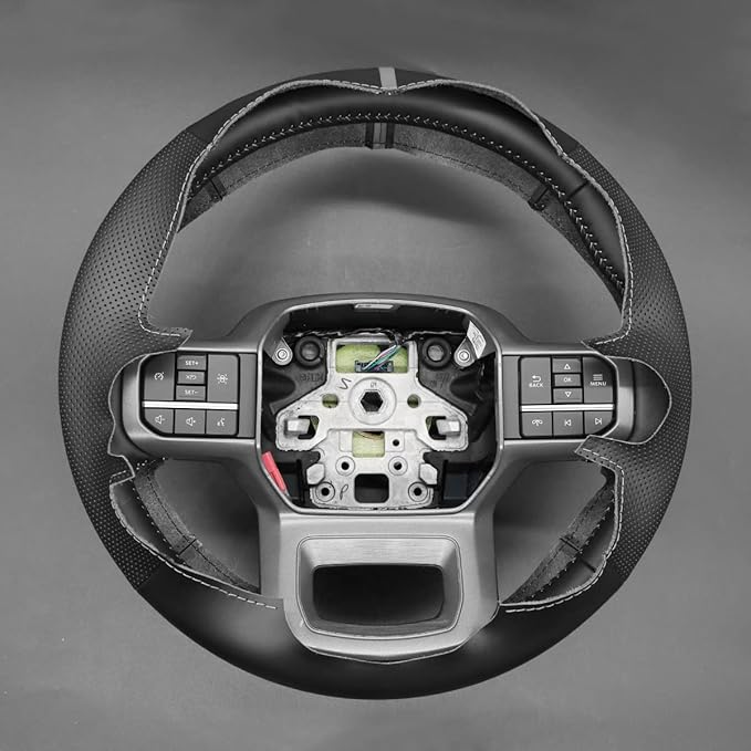 MEWANT DIY Hand Sew on Black Artificial Leather Steering Wheel Wrap for Ford F-150 2021-2023 / F-150 Lightning 2022-2023