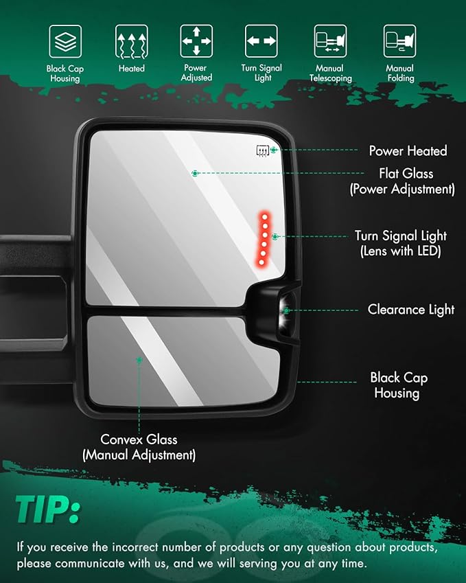 SCITOO Towing Mirrors Rear View Mirrors Fit for 2014-2018 for Chevy Silverado/for GMC Sierra 1500 2015-2018 for Chevy Silverado/for GMC Sierra 2500 HD 3500HD with Power Heated Signal Backup Light