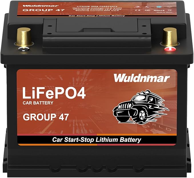 12V BCI Group 47 LiFePO4 Lithium Car Battery 600CCA Lightweight Automotive Start-Stop Battery Size H5