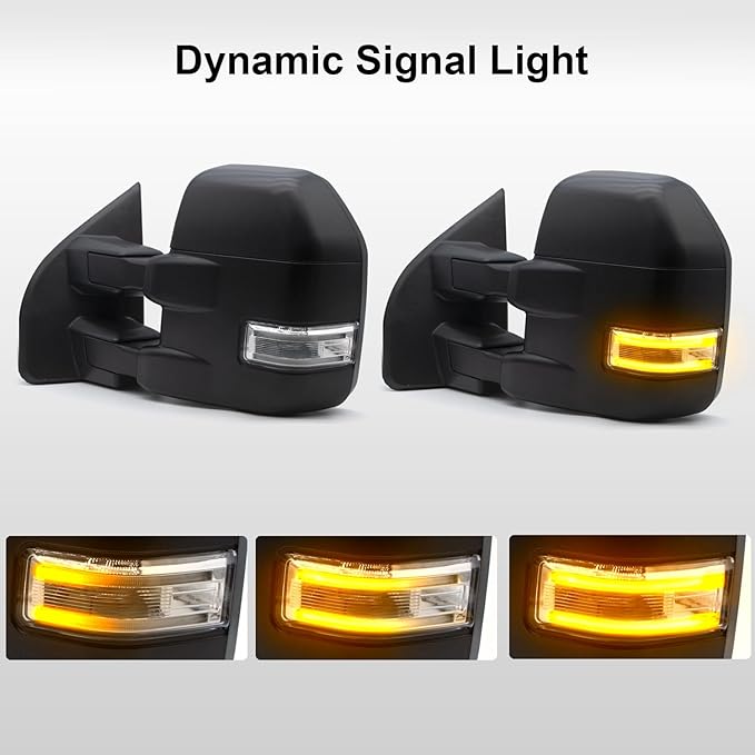 WLLW Towing Mirrors fit for 2015 2016 2017 2018 2019 2020 Ford F150 Pickup Truck Dynamic Signal Light Power Heated Turn Signal 8 Pin Plug Black Cap