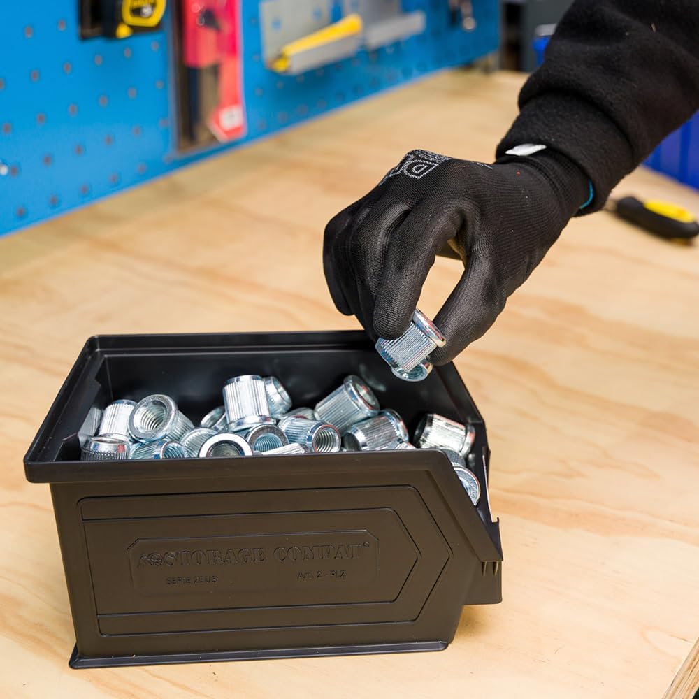 Plastic Storage Bins, Hanging, Stackable, Storage Organizer Bin for Warehouses, Workshops 9-Inch x 5-Inch x 5-Inch, Black, 12-Pack