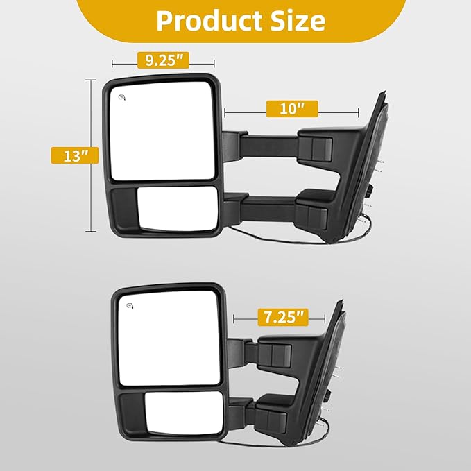 DWVO Extendable Towing Mirrors for Ford F250 F350 F450 F550 Super Duty 1999-2007 & Excursion 2001-2005 - Power Heated with Smoke Signal Lights, Dual Arm Telescoping Design