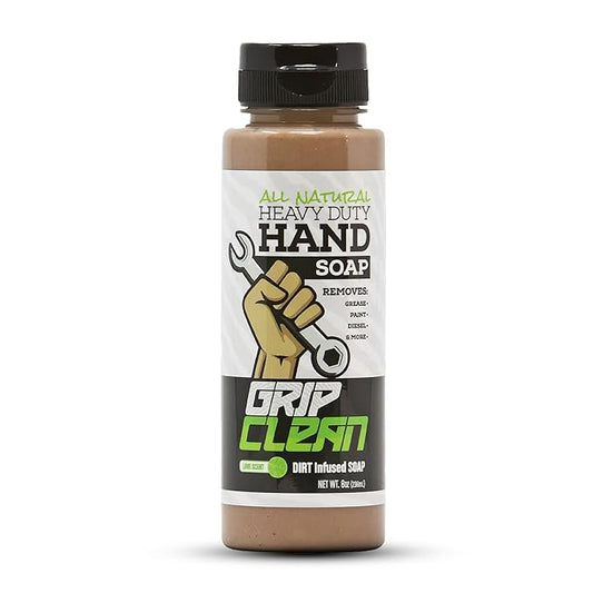 Grip Clean Heavy Duty Hand Cleaner for Mechanics – Natural Pumice & Clay-Infused Technology Removes Grease, Oil & Grime – Moisturizing Liquid Hand Soap for Shop, Garage & Industrial Use – 8 oz