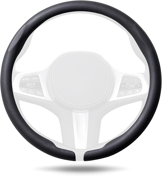 Aimato Nappa Leather Steering Wheel Cover, Ultra-Thin Car Steering Wheel Cover,Comfortable & Breathable Microfiber,Universal Fit for Most Cars, Black