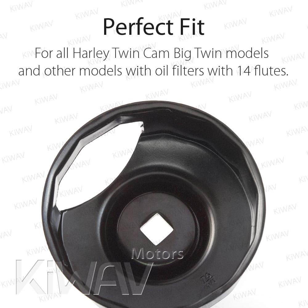 KiWAV Oil Filter Cap Wrench Tool compatible for 1984-2021 Harley Spin-on Oil Filters (Except '15-later XG) Twin Cam Oil Filters with 76 x 14 Flutes (Crank Sensor)