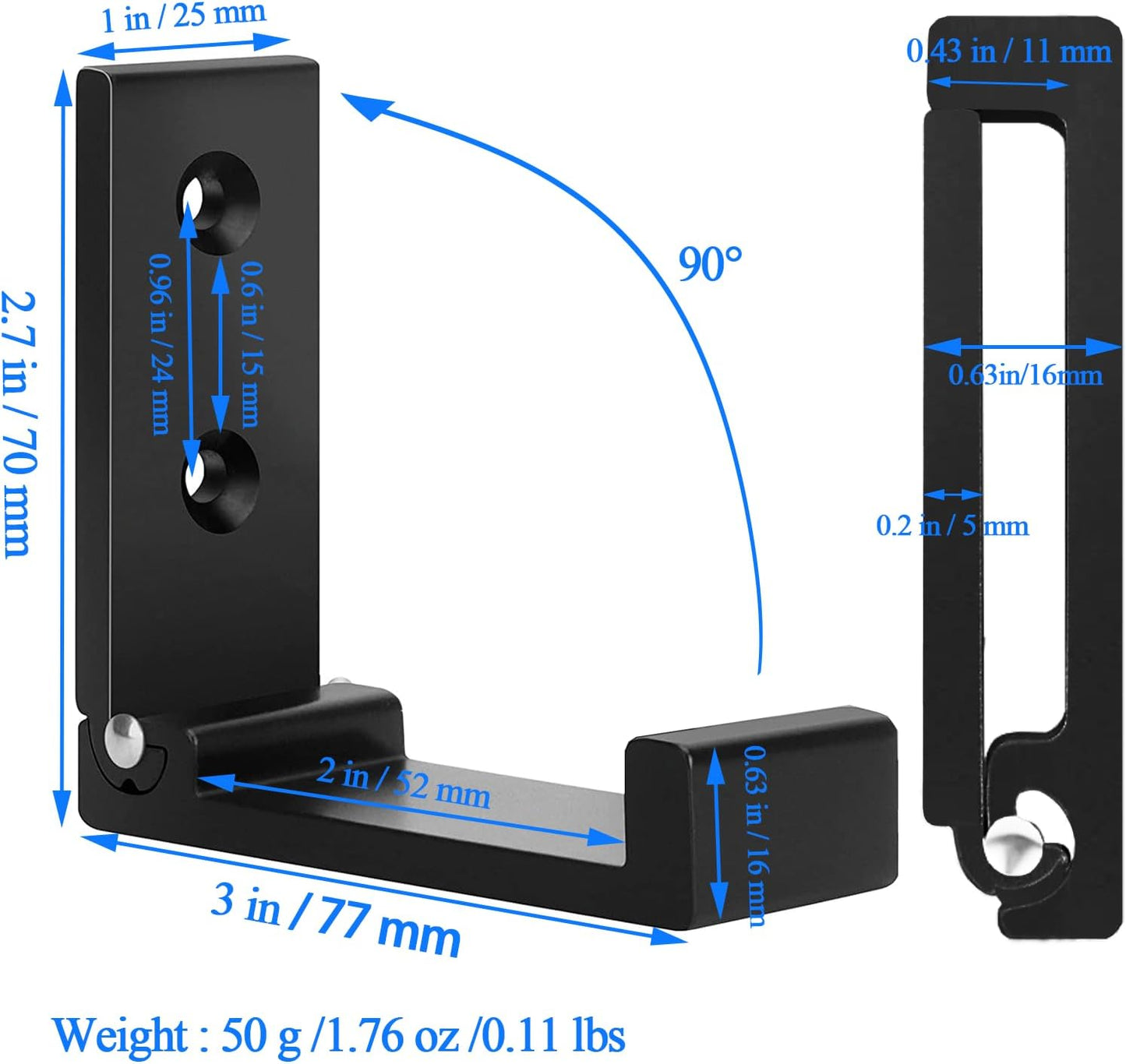 OHIYO Folding Wall Hook 2PCS Folding Coat Hooks for Hanging Heavy Duty Coat & Bag & Backpack & Hat & Headphone Foldable Coat Hooks Wall Mounted Saves Space (Black)