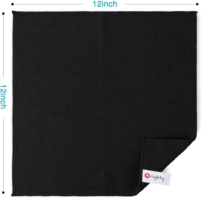 Orighty Microfiber Cleaning Cloth, 12 Pack Microfiber Towels for Cars, Highly Absorbent Car Cleaning Supplies, Lint Free Cloths Clean Rags for Car Care, House, Kitchen, 12x12 inch, Black